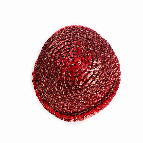 Vintage 1970s Halston Sequin Skull Cap Beanie – Red Disco Era Studio 54 Glam - Picture 10 of 12